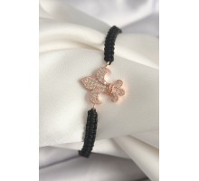 Pirinç Rose Renk Zirkon Taşlı Zambak Model Asansörlü Makrome Model Kadın Bileklik - TJ-BB6802