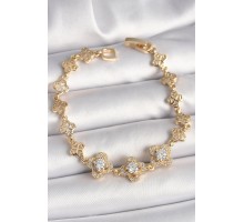 Pirinç Gold Renk Zirkon Taşlı Yonca Model Kadın Bileklik - TJ-BB6812