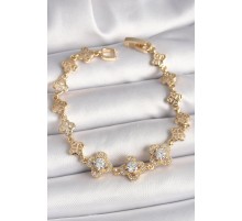 Pirinç Gold Renk Zirkon Taşlı Yonca Model Kadın Bileklik - TJ-BB6812