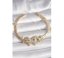 Pirinç Gold Renk Zirkon Taşlı Kelebek Model Kadın Bileklik - TJ-BB6814
