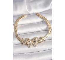 Pirinç Gold Renk Zirkon Taşlı Kelebek Model Kadın Bileklik - TJ-BB6814