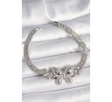 Pirinç Gümüş Renk Zirkon Taşlı Kelebek Model Kadın Bileklik - TJ-BB6815