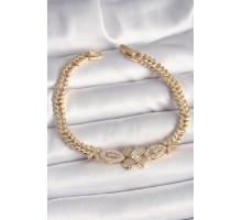 Pirinç Gold Renk Zirkon Taşlı Çiçek Figür Arpa Zincir Model Kadın Bileklik - TJ-BB6816