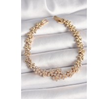 Pirinç Gold Renk Zirkon Taşlı Zincir Çiçek Model Kadın Bileklik - TJ-BB6824