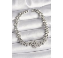 Pirinç Gümüş Renk Zirkon Taşlı Çiçek Zincir Model Kadın Bileklik - TJ-BB6825