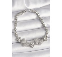 Pirinç Gümüş Renk Zirkon Taşlı Kelebek Figür Çiçek Zincir Model Kadın Bileklik - TJ-BB6827