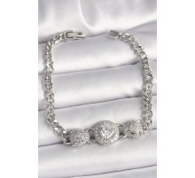 Pirinç Gümüş Renk Zirkon Taşlı Leopar Figür Zincir Model Kadın Bileklik - TJ-BB6829