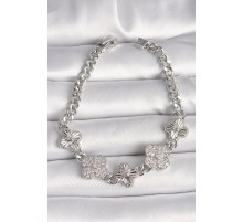 Pirinç Gümüş Renk Zincir Yonca Model Kadın Bileklik - TJ-BB6837