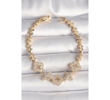 Pirinç Gold Renk Zirkon Taşlı Yonca Yıldız Model Kadın Bileklik - TJ-BB6838