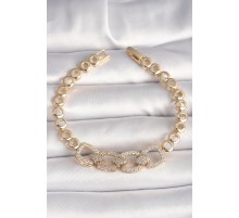 Pirinç Gold Renk Zirkon Taşlı Daire Zincir Model Kadın Bileklik - TJ-BB6842