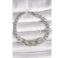 Pirinç Gümüş Renk Zirkon Taşlı Daire Zincir Model Kadın Bileklik - TJ-BB6843