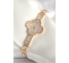 Pirinç Gold Renk Zirkon Taşlı Yonca Model Kadın Bileklik - TJ-BB6844