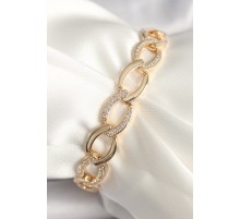 Pirinç Gold Renk Zirkon Taşlı Oval Zincir Model Kadın Bileklik - TJ-BB6847