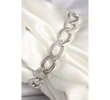 Pirinç Gümüş Renk Zirkon Taşlı Oval Zincir Model Kadın Bileklik - TJ-BB6848