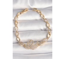 Pirinç Gold Renk Zirkon Taşlı Kuğu Figür Damla Zincir Model Kadın Bileklik - TJ-BB6849