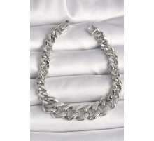 Pirinç Gümüş Renk Zirkon Taşlı Kalın Halka Model Kadın Bileklik - TJ-BB6854