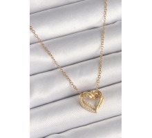 316L Çelik Gold Renk Zincir Zirkon Taşlı Kalp Model Kadın Kolye - TJ-BKO9890