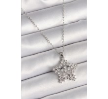 316L Çelik Gümüş Renk Zincir Zirkon Taşlı Kar Tanesi Model Kadın Kolye - TJ-BKO9896
