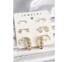 Pirinç Gold Renk Zirkon Taşlı Sarmal Halka Model 7'Li Kadın Küpe Seti - TJ-BKP10324