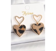 Pirinç Gold Renk Sallantı Leopar Kalp Model Kadın Küpe - TJ-BKP10339