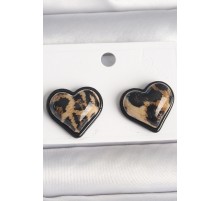 Pirinç Siyah Renk Leopar Desen 3D Kalp Model Kadın Küpe - TJ-BKP10344