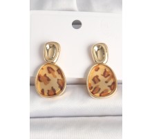 Pirinç Gold Renk Sallantı Leopar Desen Kare Model Kadın Küpe - TJ-BKP10346