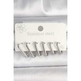 316L Çelik Gümüş Renk Üçgen Model Kadın Küpe Seti - TJ-BKP10349