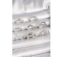 Pirinç Gümüş Renk Zirkon Taşlı Zincir Model Detay Kadın Yüzük Kombini - TJ-BYK3647