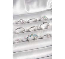 Pirinç Gümüş Renk Renkli Zirkon Taşlı Kadın Yüzük Kombini - TJ-BYK3654