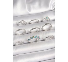 Pirinç Gümüş Renk Renkli Zirkon Taşlı Kadın Yüzük Kombini - TJ-BYK3654