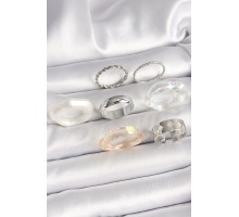 Pirinç Gümüş Renk Beyaz Akrilik Plastik Model Kutup Yıldız İşleme Detaylı Kadın Yüzük Kombini - TJ-BYK3655