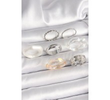 Pirinç Gümüş Renk Beyaz Akrilik Plastik Model Kutup Yıldız İşleme Detaylı Kadın Yüzük Kombini - TJ-BYK3655