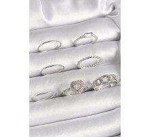 Pirinç Gümüş Renk Zirkon Taşlı Kalp Model Kadın Yüzük Kombini - TJ-BYK3661