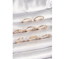 Pirinç Gold Renk Goemetrik Sembol Model Zirkon Taş Detaylı Kadın Yüzük Kombini - TJ-BYK3665