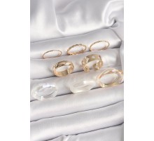 Pirinç Gold Renk Beyaz Akrilik Plastik Modek Kutup Yıldız İşleme Detay Kadın Yüzük Kombini - TJ-BYK3666