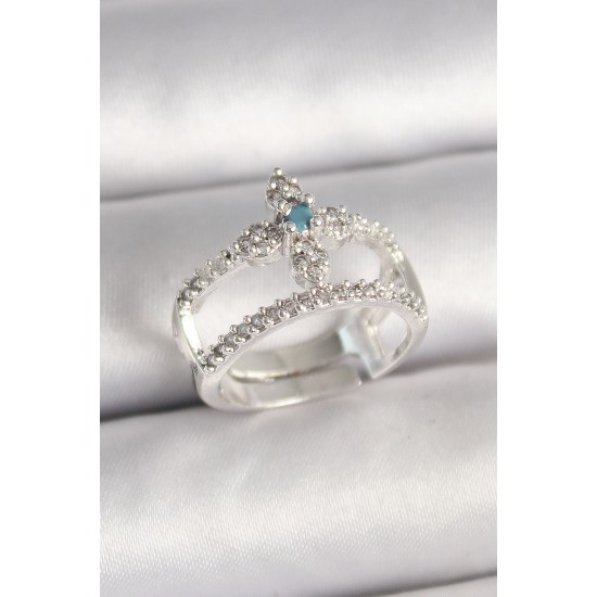 Pirinç Gümüş Renk Zirkon Taşlı Ayarlanabilir Model Kadın Yüzük - TJ-BYK3680