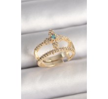 Pirinç Gold Renk Zirkon Taşlı Ayarlanabilir Model Kadın Yüzük - TJ-BYK3681