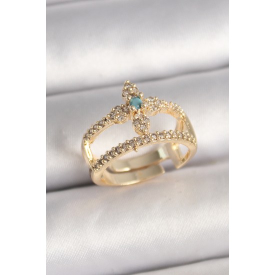 Pirinç Gold Renk Zirkon Taşlı Ayarlanabilir Model Kadın Yüzük - TJ-BYK3681