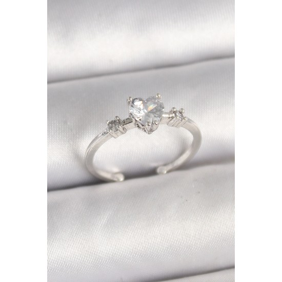 Pirinç Gümüş Renk Zirkon Taşlı Kalp Model Ayarlanabilir Kadın Yüzük - TJ-BYK3684