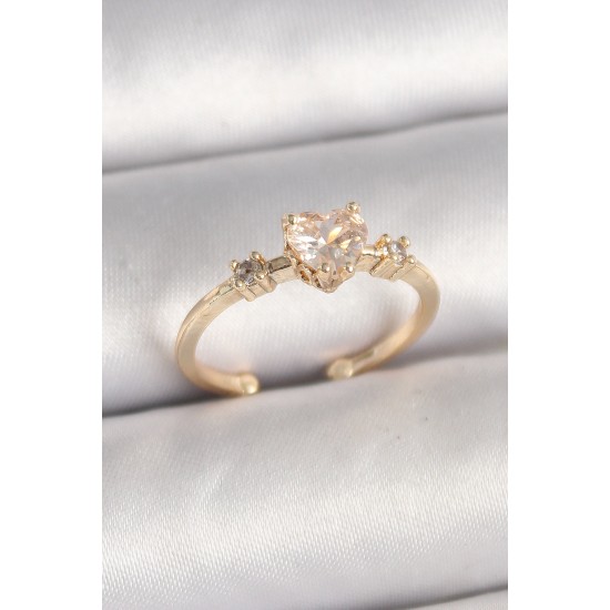 Pirinç Gold Renk Zirkon Taşlı Kalp Model Ayarlanabilir Kadın Yüzük - TJ-BYK3685