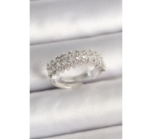 Pirinç Gümüş Renk Zirkon Taşlı Ayarlanabilir Kadın Yüzük - TJ-BYK3688