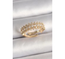 Pirinç Gold Renk Zirkon Taşlı Ayarlanabilir Model Kadın Yüzük - TJ-BYK3689
