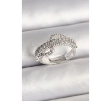 Pirinç Gümüş Renk Su Yolu Zirkon Taşlı Ayarlanabilir Model Kadın Yüzük - TJ-BYK3690