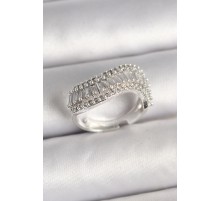 Pirinç Gümüş Renk Su Yolu Zirkon Dalga Model Ayarlanabilir Kadın Yüzük - TJ-BYK3692