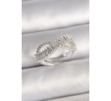 Pirinç Gümüş Renk Su Yolu Zirkon Taşlı Sonsuzluk Model Ayarlanabilir Kadın Yüzük - TJ-BYK3694