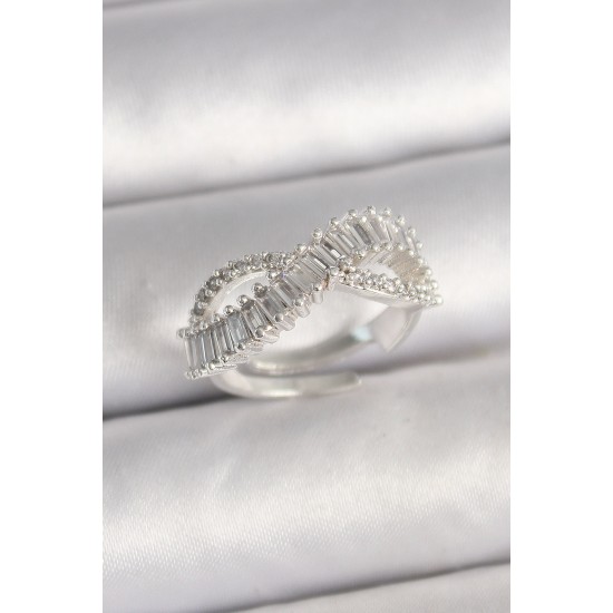 Pirinç Gümüş Renk Su Yolu Zirkon Taşlı Sonsuzluk Model Ayarlanabilir Kadın Yüzük - TJ-BYK3694