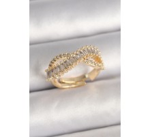 Pirinç Gold Renk Su Yolu Zirkon Taşlı Sonsuzluk Model Ayarlanabilir Kadın Yüzük - TJ-BYK3695