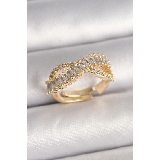 Pirinç Gold Renk Su Yolu Zirkon Taşlı Sonsuzluk Model Ayarlanabilir Kadın Yüzük - TJ-BYK3695
