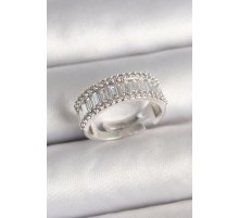 Pirinç Gümüş Renk Su Yolu Zirkon Taşlı Ayarlanabilir Model Kadın Yüzük - TJ-BYK3696