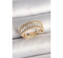 Pirinç Gold Renk Su Yolu Zirkon Taşlı Ayarlanabilir Model Kadın Yüzük - TJ-BYK3697